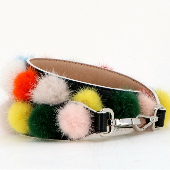 Fendi Multi Color Mink Pom Poms Strap - Picture 1 of 8